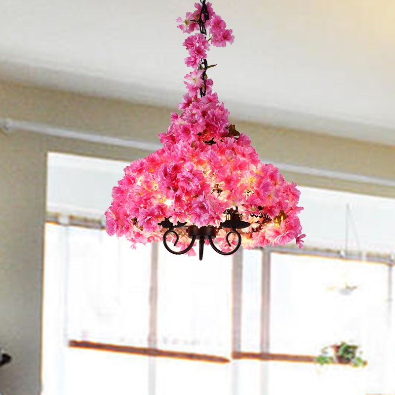 Cherry Blossom Metal Chandelier Light Industrial 3 Bulbes Restaurant LED Hanging Lamping en rose