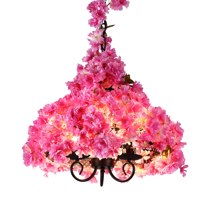 Cherry Blossom Metal Chandelier Light Industrial 3 Bulbes Restaurant LED Hanging Lamping en rose