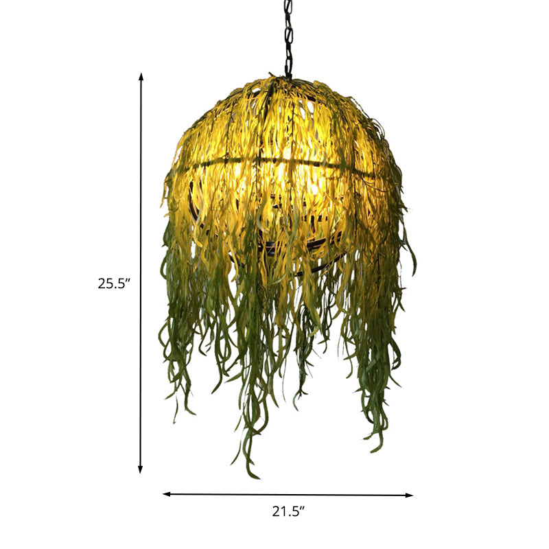 Industrial Sphere Plant Ceiling Chandelier 4 Bulbs Metal Hanging Light Fixture in Green for Restaurant