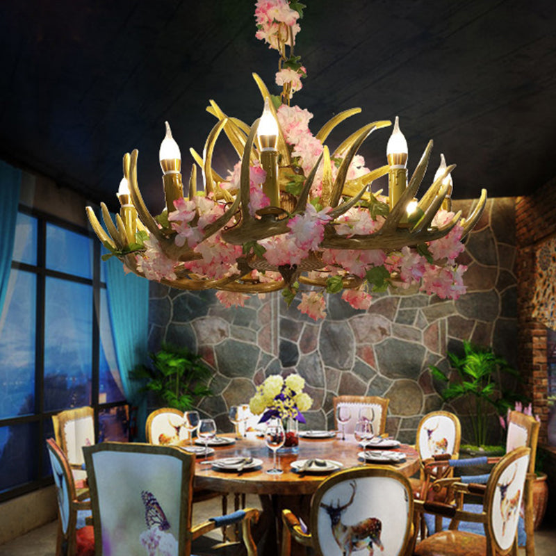 Antler Resin Chandelier Lighting Industrial 12 Lights Restaurant LED PLADIER LED AU ROSE AVEC CHERRY BLOSSOM