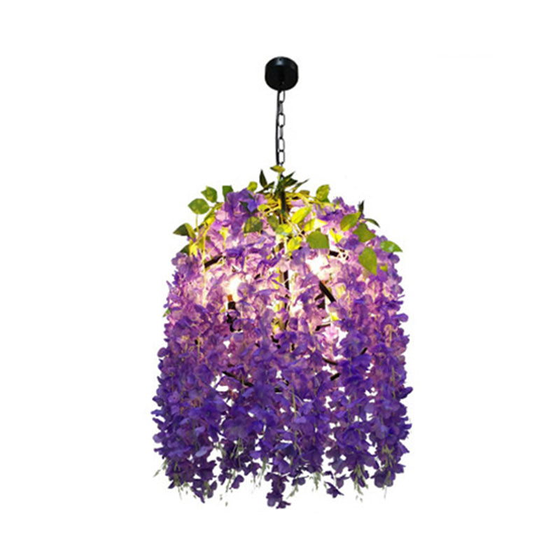 3 Bulbs Metal Chandelier Lighting Retro Purple Blossom Restaurant LED Hanging Ceiling Light