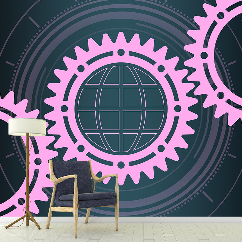 Gear Illustration Mural Wallpaper Stain-Resistant Wall Decor for Living Room