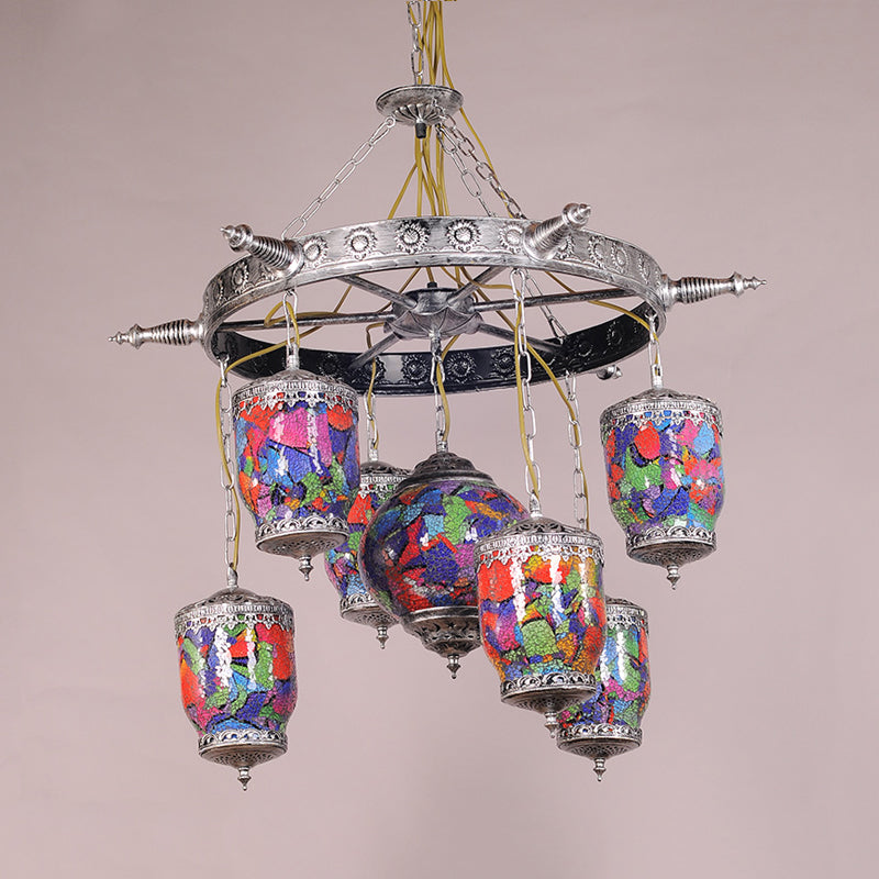 7 ampoules en verre violet lustre pendentif art déco bronze gyroscope restaurant lampe suspendue avec accent gouverneur