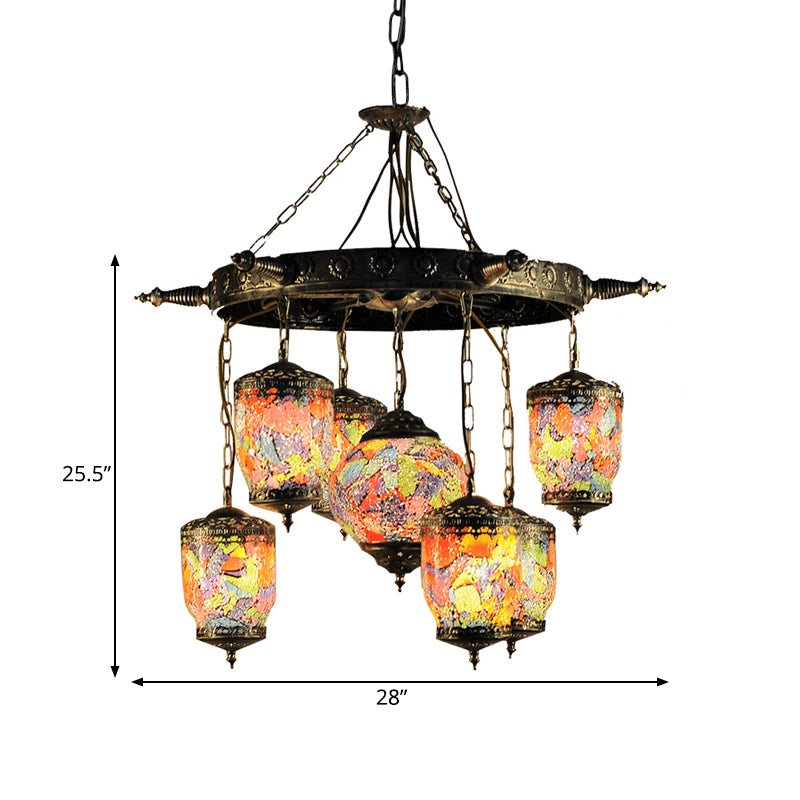 7 bulbi lampadario viola in vetro viola ciondolo art deco bronzo ristorante giroscopio lampada appesa con accento di timone