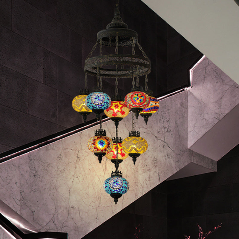 Linterera de vidrieras Iluminación de colgante Bohemia 9 Bulbos Café Cámaras Candelier en negro