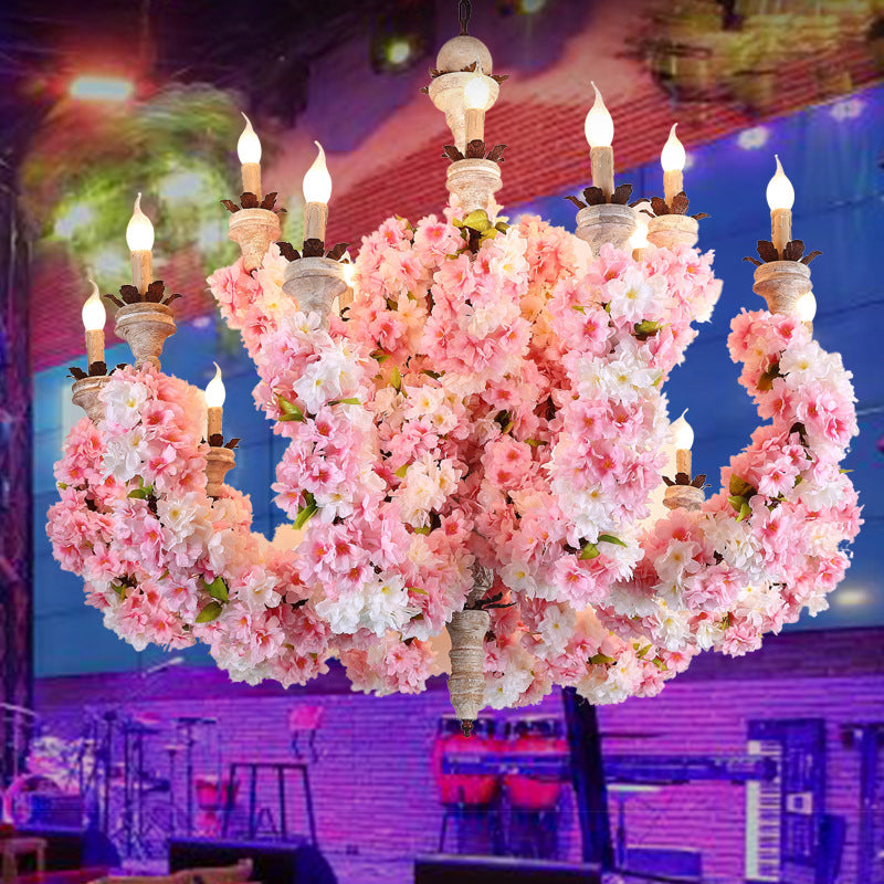 Candela del ristorante Lampadier Light Vintage Metal vintage 15 teste Pink Flower Aione a sospensione