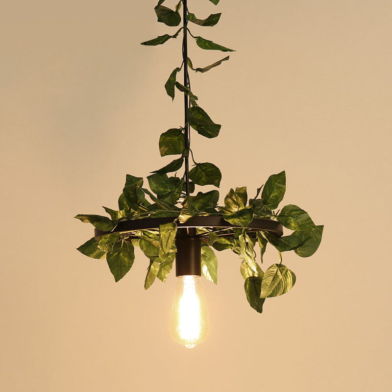 Bare Bulb Restaurant Pendant Lighting Industrial Metal 1 Bulb Green Plant LED Hanging Light