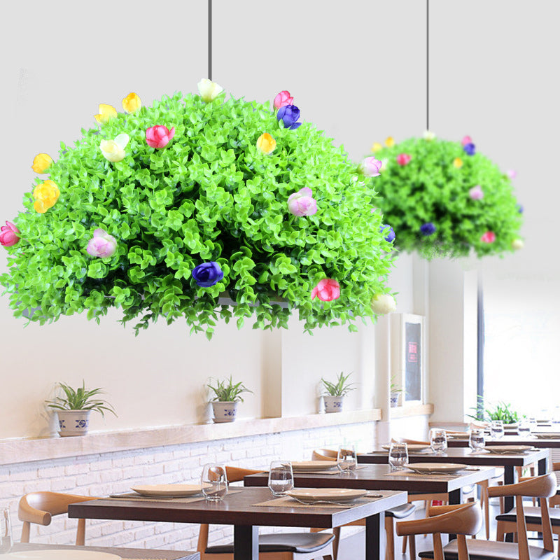 Metal Green Plant Hanging Lamp Dome 1 Light Vintage LED Suspension Pendant for Restaurant