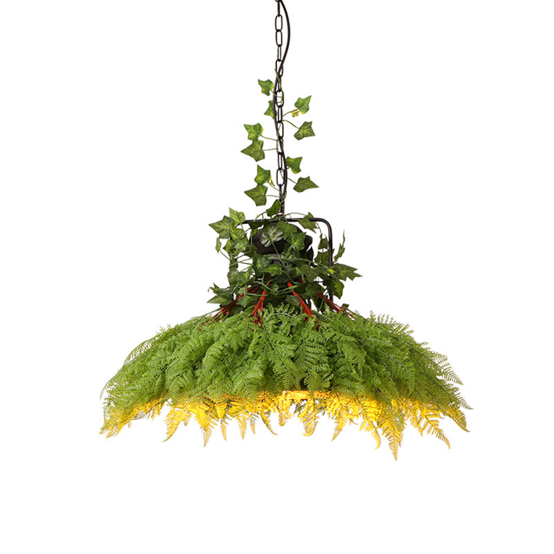 1 Head Metal Pendant Lamp Antique Green Plant Restaurant LED Down Lighting, 14"/18"/21.5" Wide