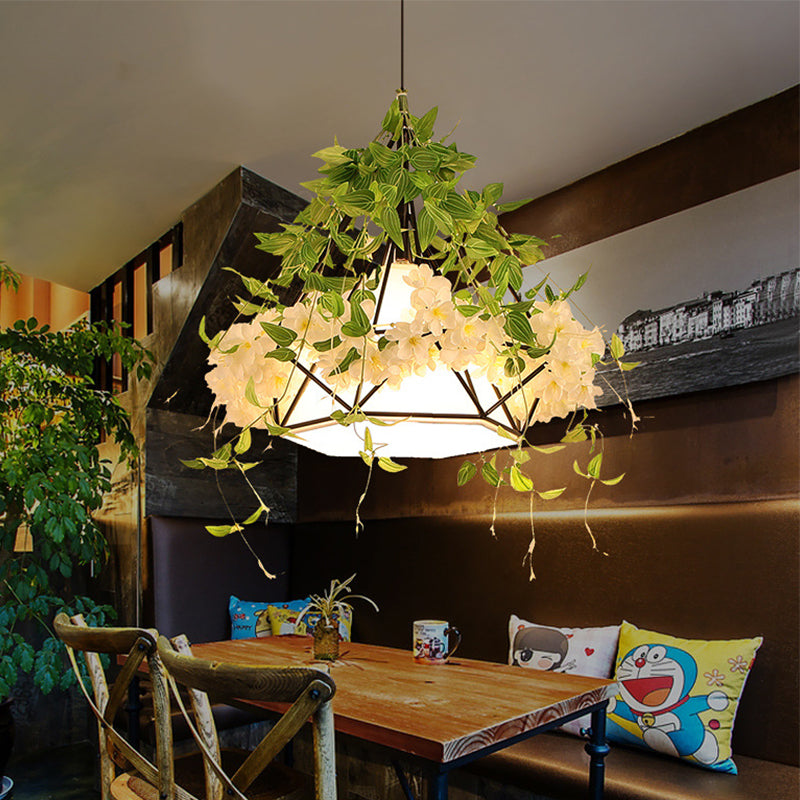 Cherry Blossom Restaurant Pendant Light Retro Metal 1 Head White LED Drop Lamp, 10"/15"/18" Width