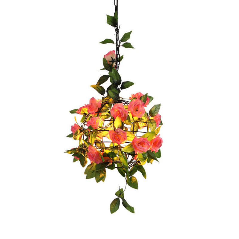 1 Bulb Pendant Lighting Fixture Industrial Maple Leaf/Rose/Plant Metal LED Hanging Lamp Kit in Pink/Orange/Green