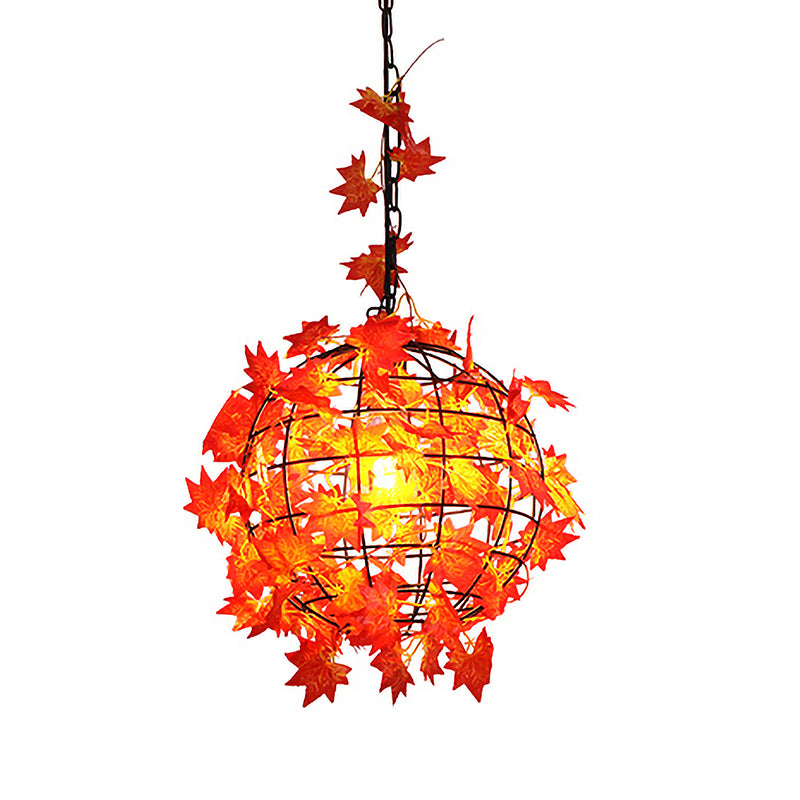 1 Bulb Pendant Lighting Fixture Industrial Maple Leaf/Rose/Plant Metal LED Hanging Lamp Kit in Pink/Orange/Green