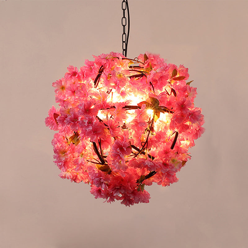 1 Bulb Flower Hanging Pendant Vintage Pink Metal LED Ceiling Hang Fixture for Restaurant