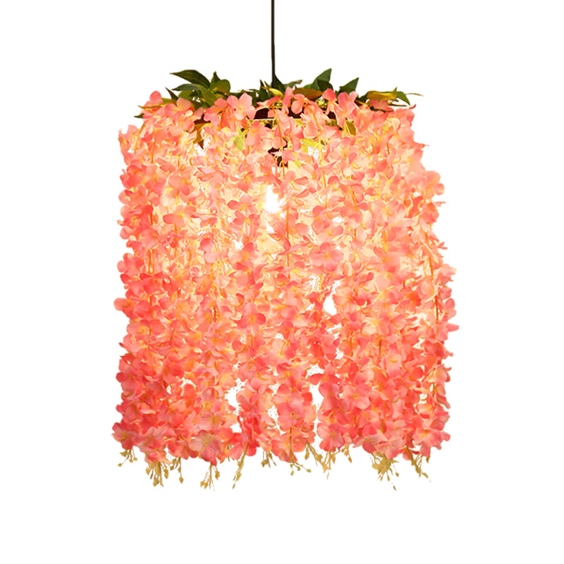 Floral Metal Suspension Pendant Antique 1 Head Restaurant LED Ceiling Light in Pink