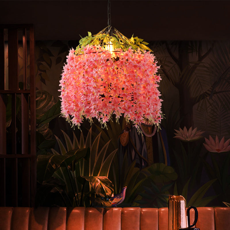 Pink 1 Light Ceiling Pendant Industrial Metal Blossom LED Drop Lamp for Restaurant