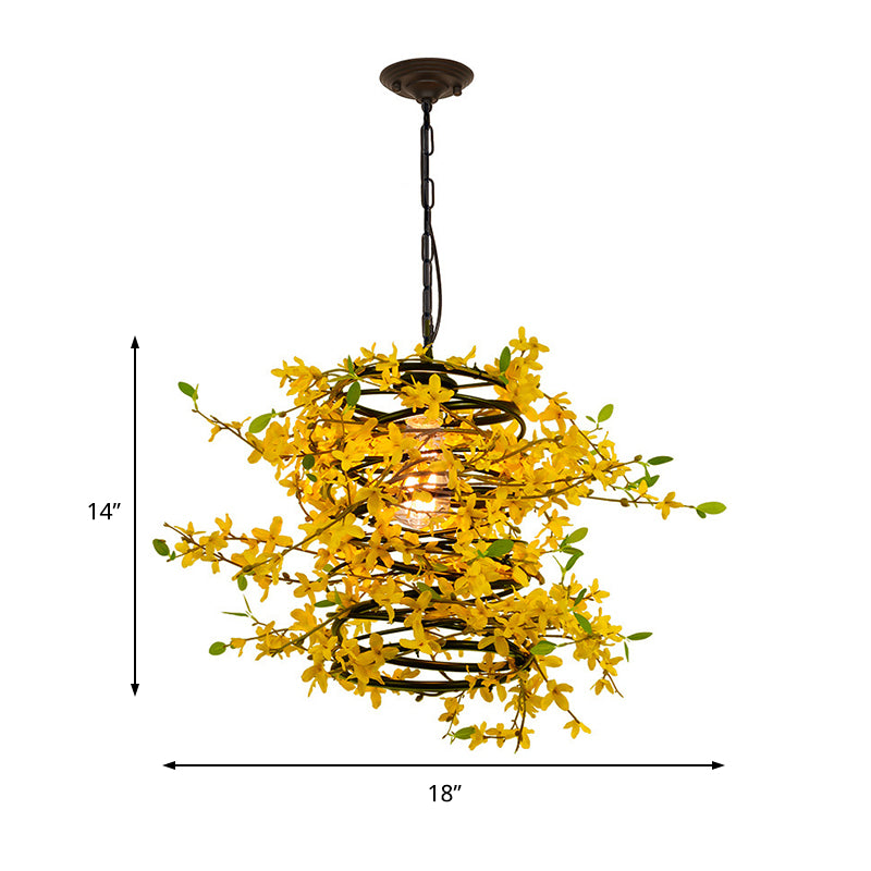 Metal Yellow Drop Lamp Bloom 1 Head LED Industrial Down Lighting Pendant for Restaurant