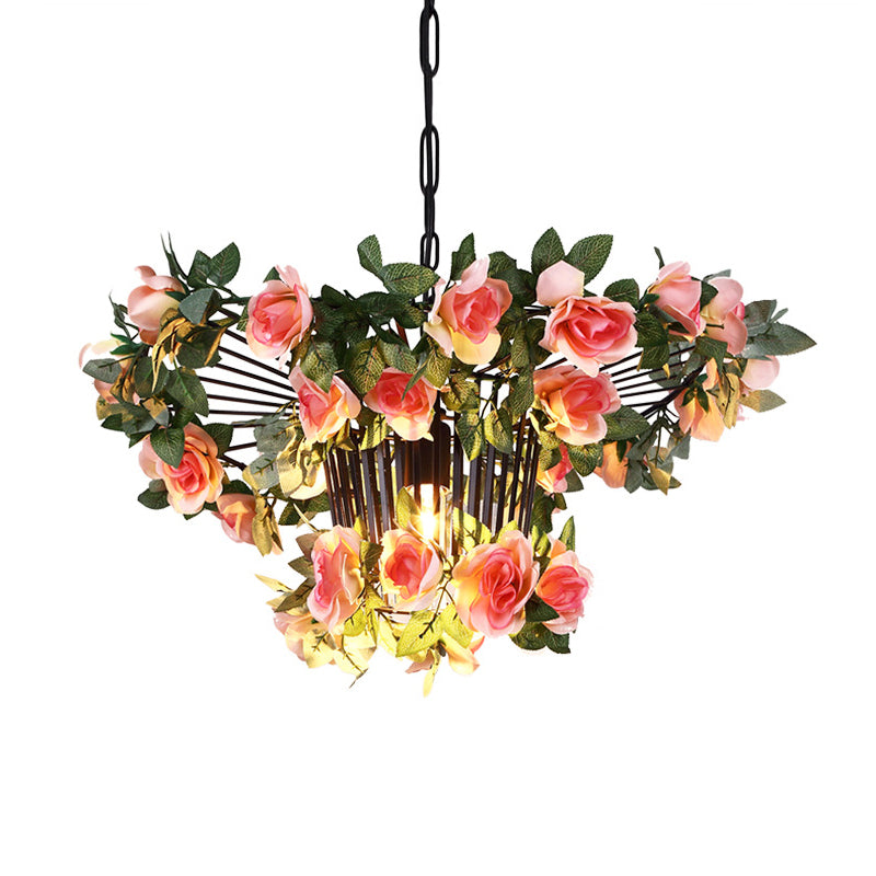 18"/23.5" Wide 1 Light Rose Pendant Light Industrial Pink Metal Hanging Lamp for Restaurant