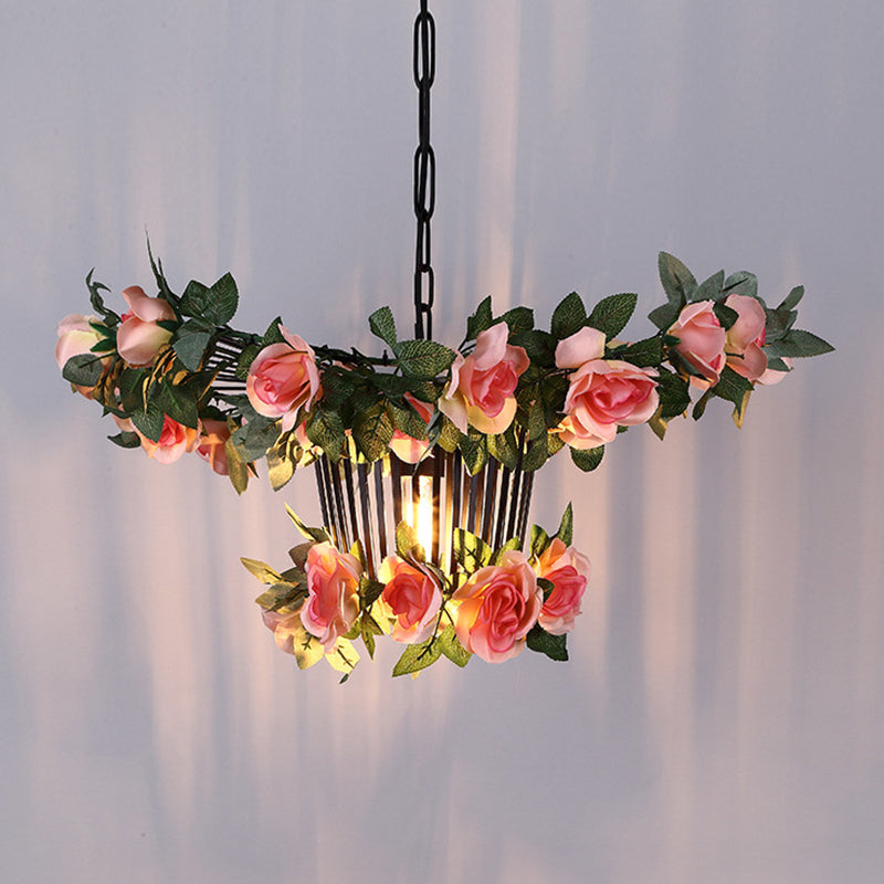 18"/23.5" Wide 1 Light Rose Pendant Light Industrial Pink Metal Hanging Lamp for Restaurant