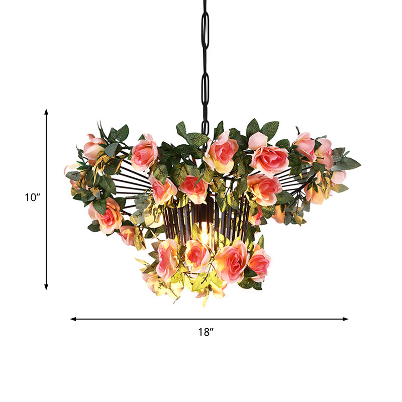 18 "/23,5" de large 1 Light Rose Pendant Light Light Industrial Pink Metal Posange Lamping pour restaurant