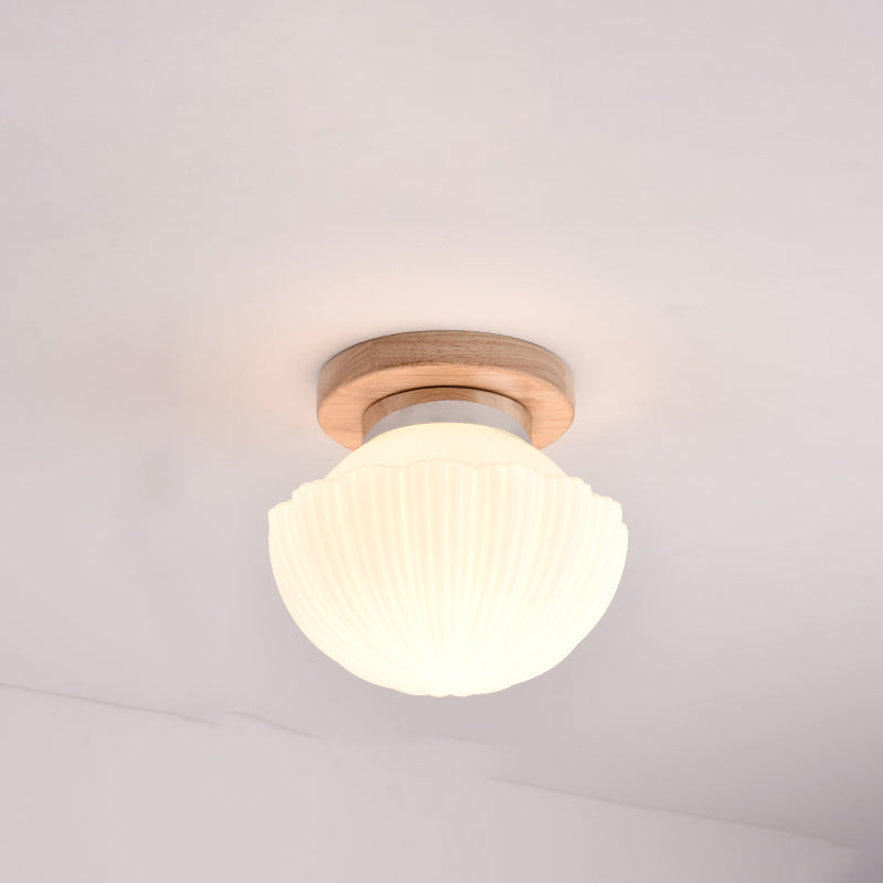 Wood Shaded Close to Ceiling Lighting Fixture Modern Natural Ceiling Mounted Light