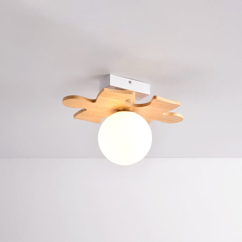 Wood Shaded Close to Ceiling Lighting Fixture Modern Natural Ceiling Mounted Light