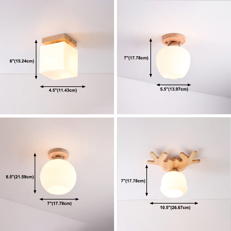 Wood Shaded Close to Ceiling Lighting Fixture Modern Natural Ceiling Mounted Light