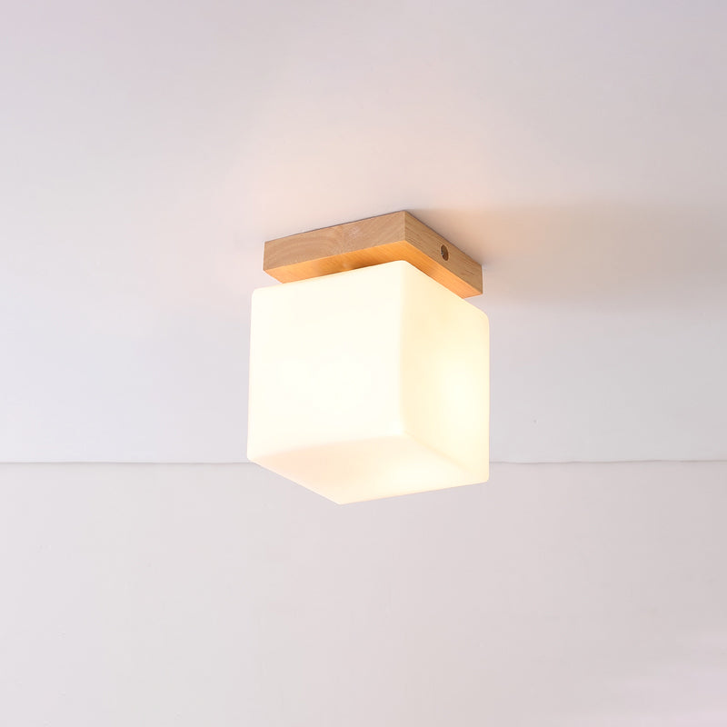 Wood Shaded Close to Ceiling Lighting Fixture Modern Natural Ceiling Mounted Light