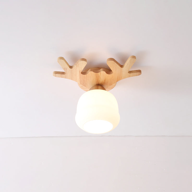 Wood Shaded Close to Ceiling Lighting Fixture Modern Natural Ceiling Mounted Light