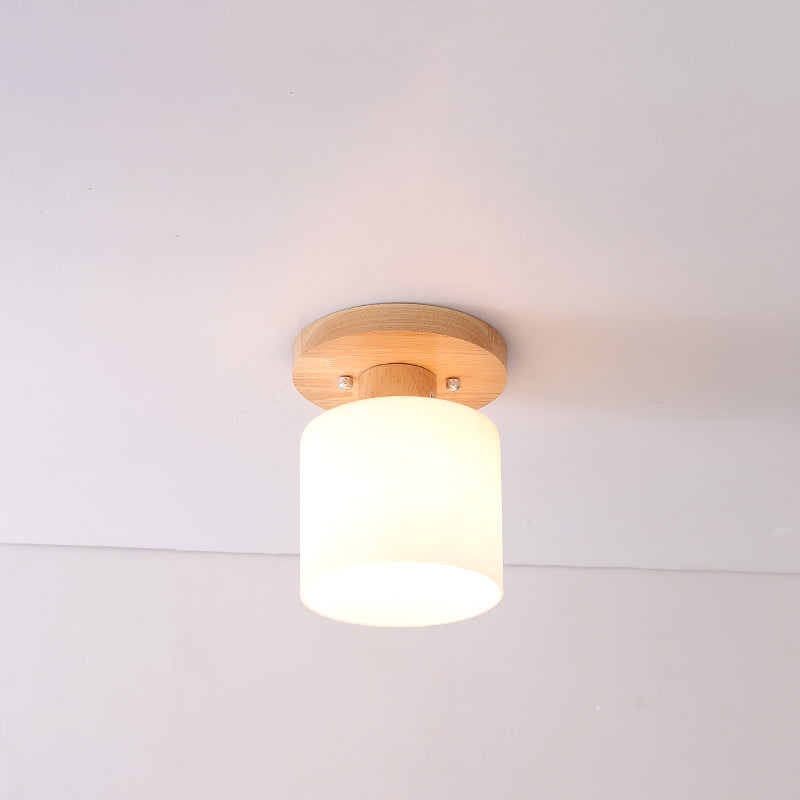 Wood Shaded Close to Ceiling Lighting Fixture Modern Natural Ceiling Mounted Light