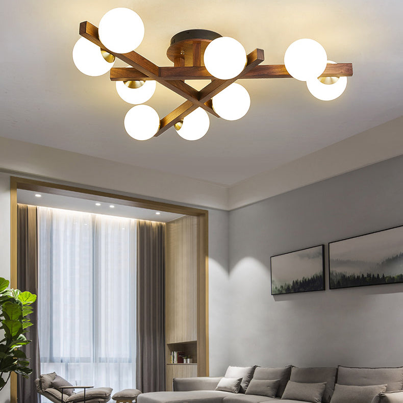 Wood Triangle Semi Flush Mount Lighting Nordic Semi Flush Mount Light for Living Room