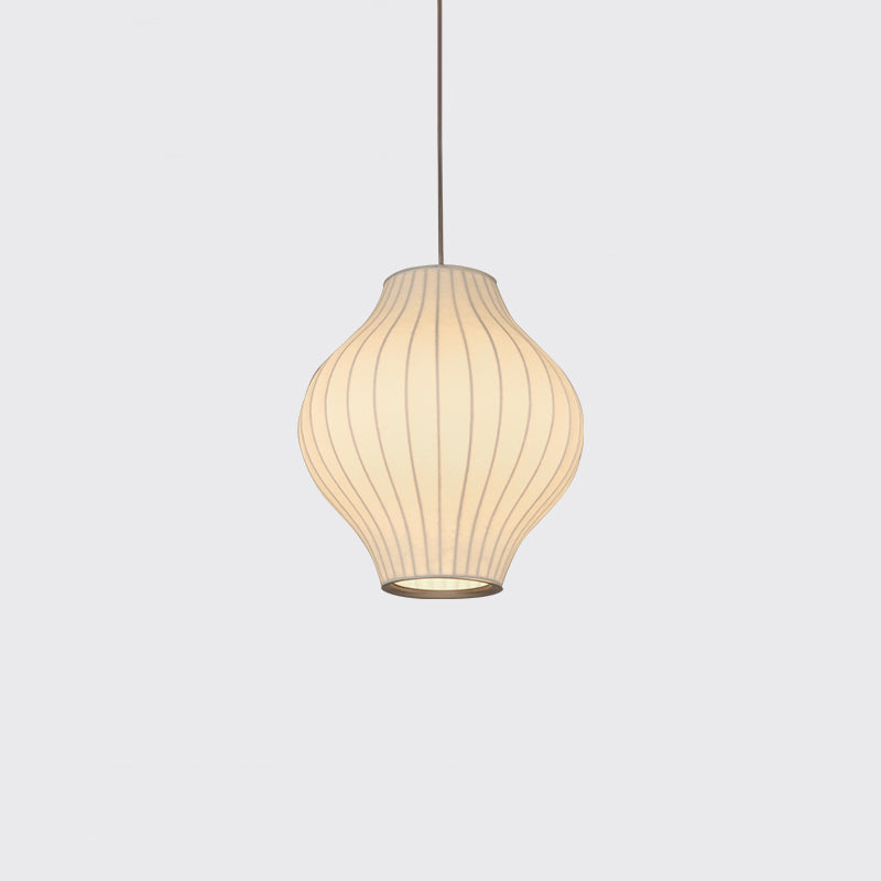 Minimalist Pendant Ceiling Light White Lantern Hanging Light Fixture with Fabric Shade