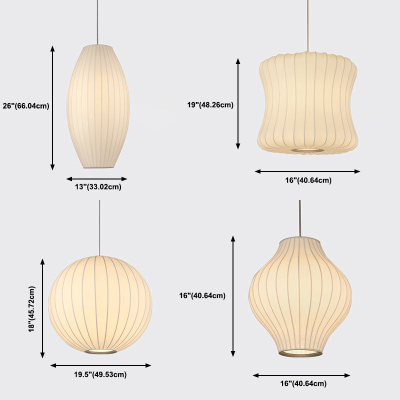 Minimalist Pendant Ceiling Light White Lantern Hanging Light Fixture with Fabric Shade