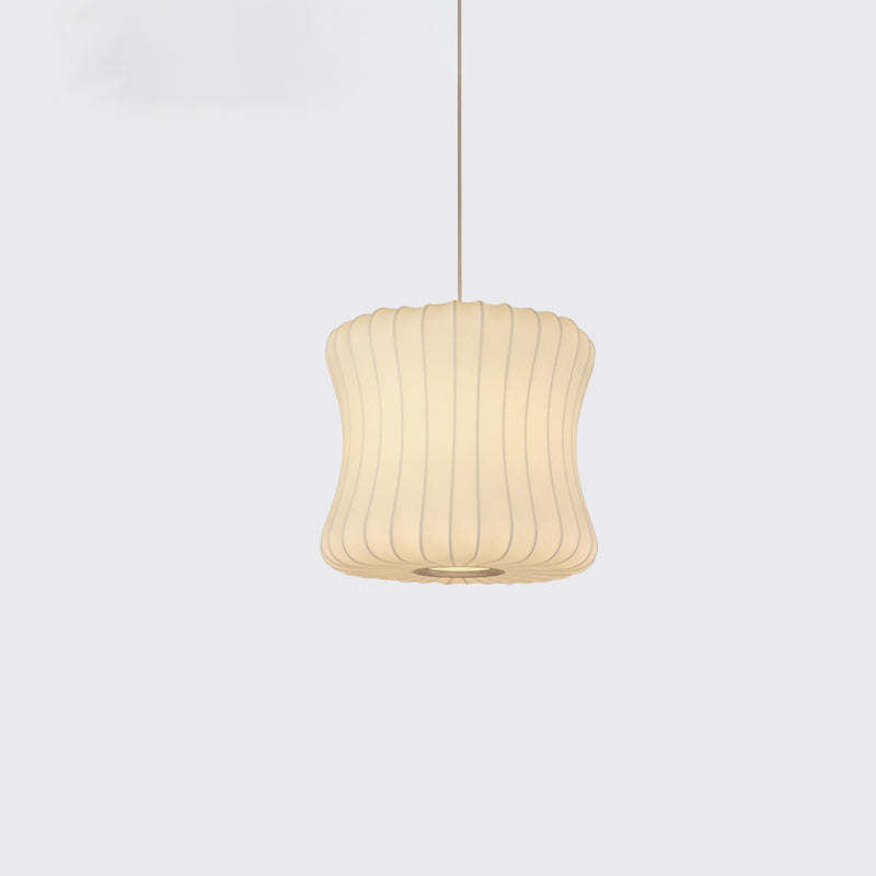 Minimalist Pendant Ceiling Light White Lantern Hanging Light Fixture with Fabric Shade