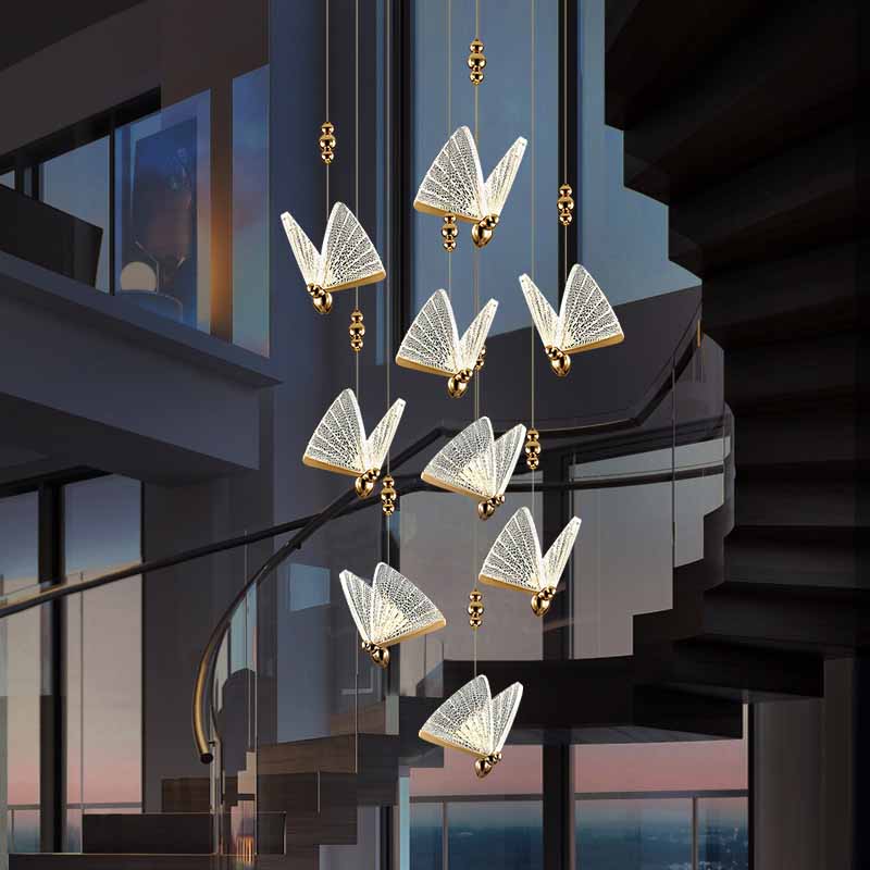 Modern Butterfly Pendant Light Fixture Metal LED Bedroom Pendant Ceiling Light in Clear