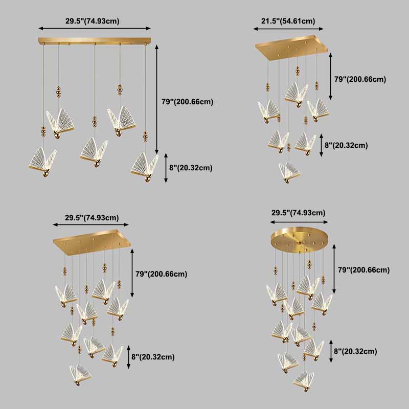 Modern Butterfly Pendant Light Fixture Metal LED Bedroom Pendant Ceiling Light in Clear