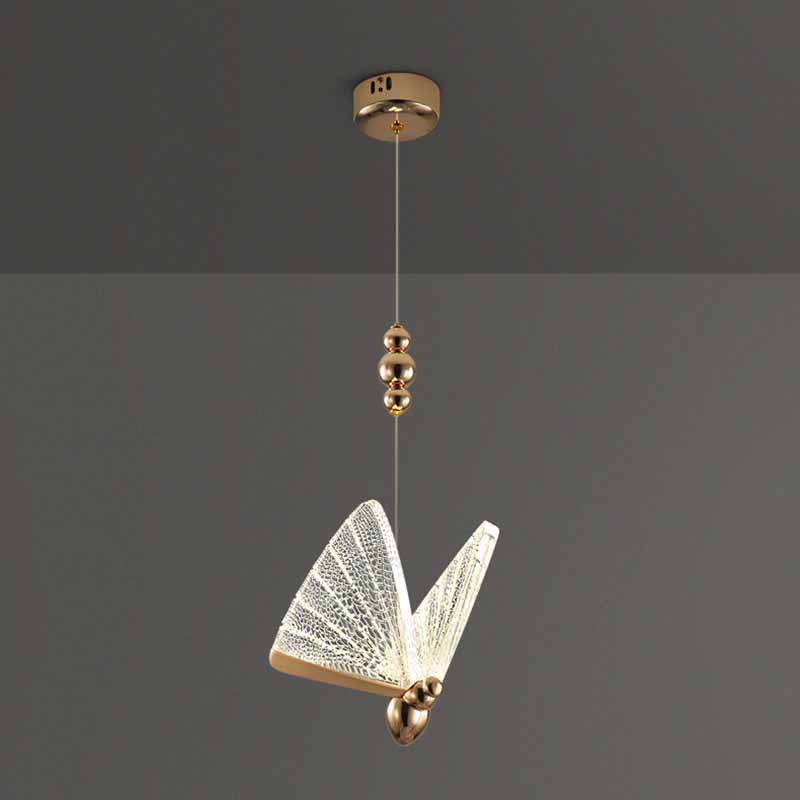 Modern Butterfly Pendant Light Fixture Metal LED Bedroom Pendant Ceiling Light in Clear