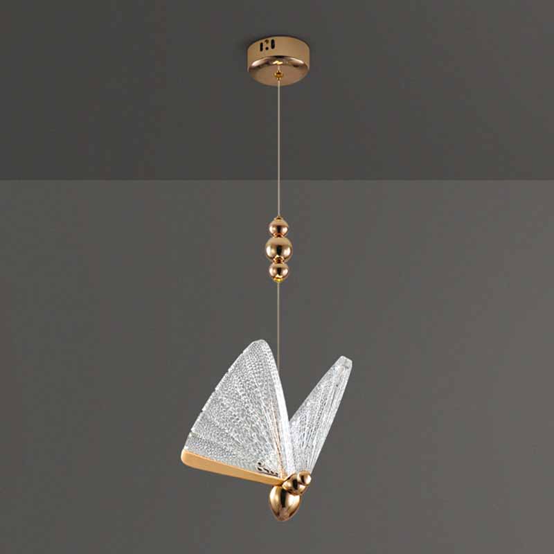 Modern Butterfly Pendant Light Fixture Metal LED Bedroom Pendant Ceiling Light in Clear