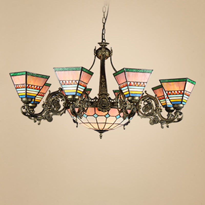 Horn shape Ceiling Pendant Tiffany Style Victorian Stained Glass Chandelier for Hotel