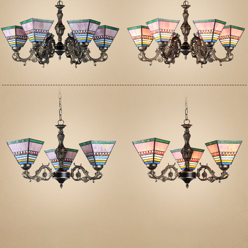 Horn shape Ceiling Pendant Tiffany Style Victorian Stained Glass Chandelier for Hotel