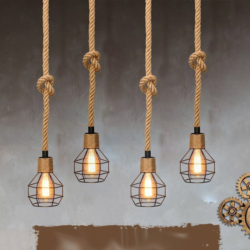 Retro Hemp Rope Chandelier Bar Restaurant Hemp Rope Pendant Hanging Lamp