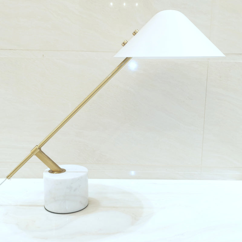 White-Gold Conical Table Lamp Postmodern 1-Light Metal Nightstand Light with Marble Base