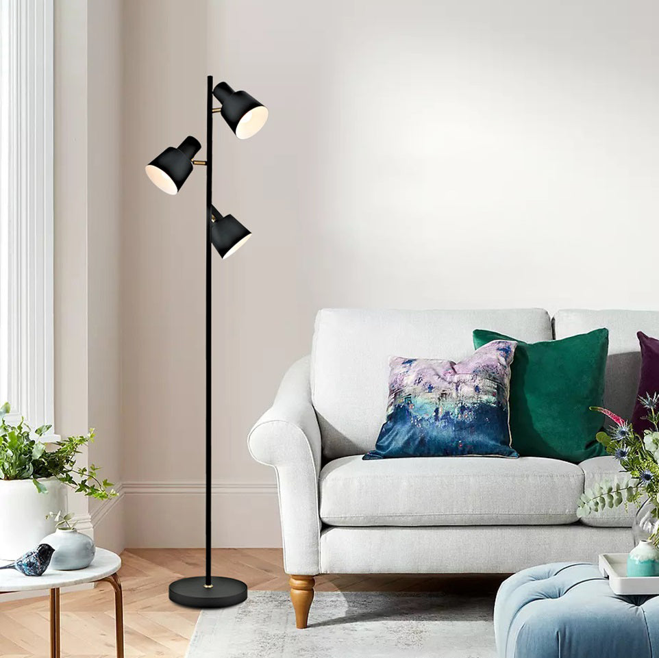 Black Tapered Shade Floor Light Nordic Style Metallic Standing Lamp with Adjustable Joint