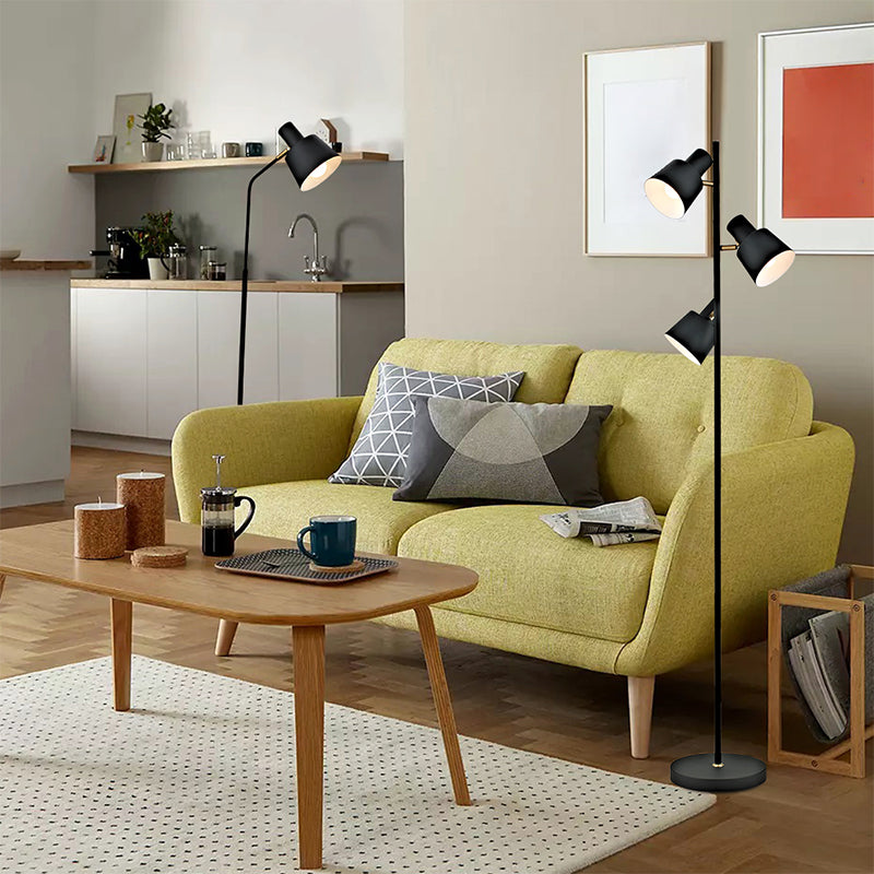 Zwart taps toelopende schaduw Vloerlicht Noordse stijl Metallic staande lamp met verstelbare gewricht