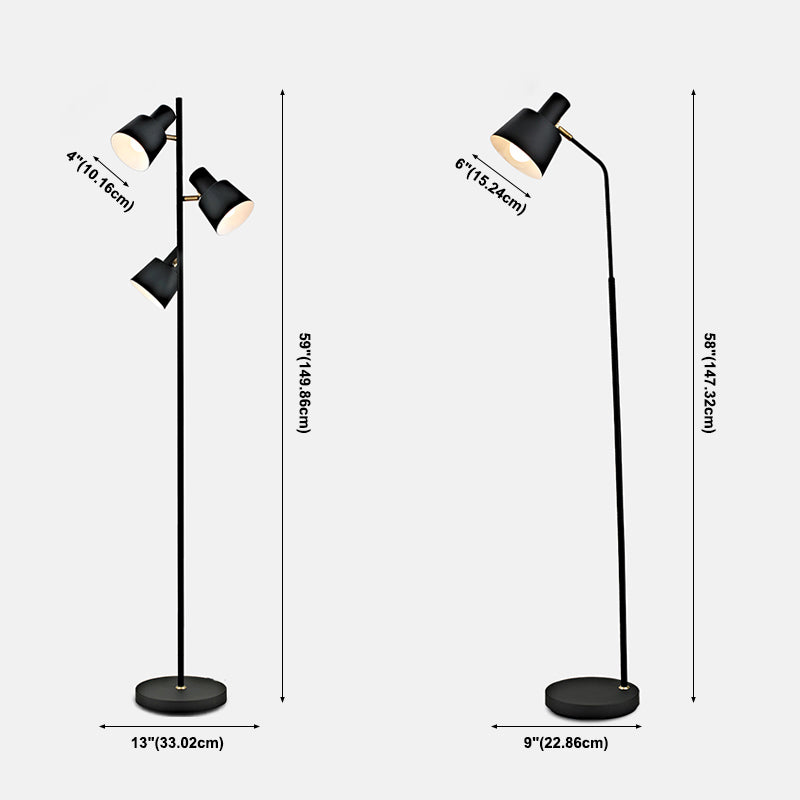 Black Tapered Shade Floor Light Nordic Style Metallic Standing Lamp with Adjustable Joint