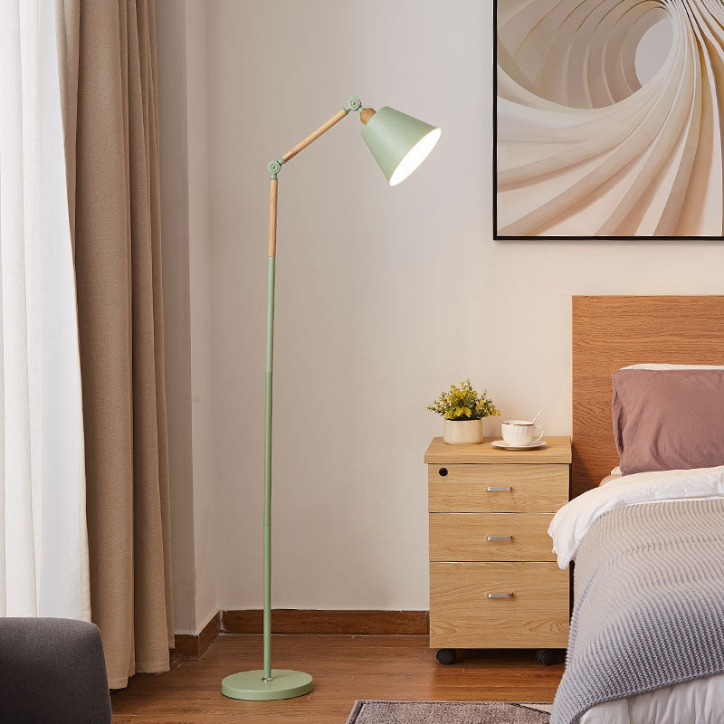 Groene conische schaduw vloer lamp macaron 1-bulb metaal staand licht met verstelbare arm