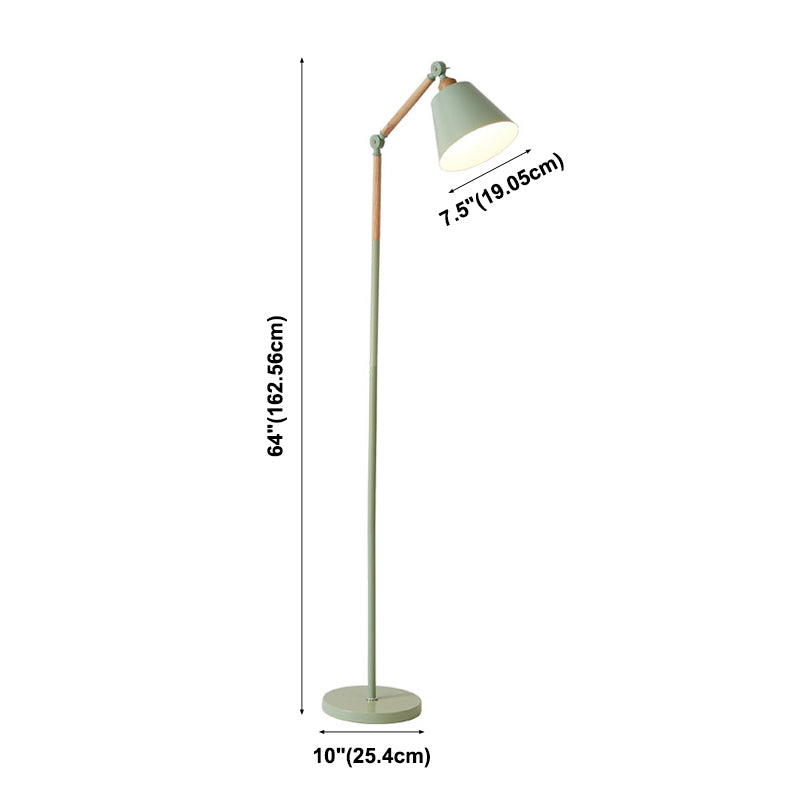 Groene conische schaduw vloer lamp macaron 1-bulb metaal staand licht met verstelbare arm