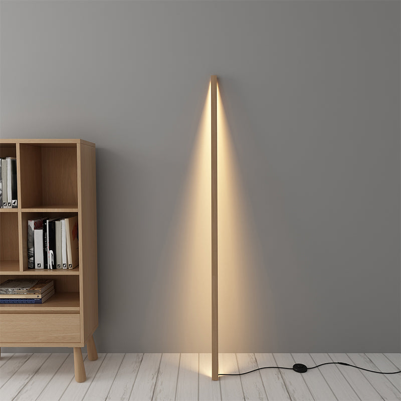 Natural Wood Bar Shaped Floor Light Nordic Style LED Standing Light for Bedroom