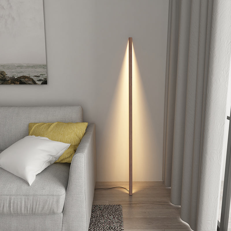 Luz de piso en forma de madera natural luz de estilo nórdico LED de pie para dormitorio