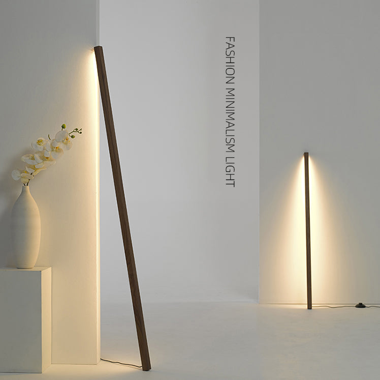 Natural Wood Bar Shaped Floor Light Nordic Style LED Standing Light for Bedroom