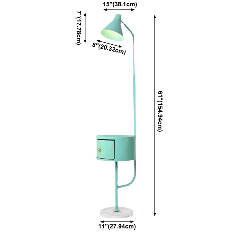 Conical Floor Reading Lamp Macaron Metal 1-Light Living Room Tray Floor Light with Storage Drawer
